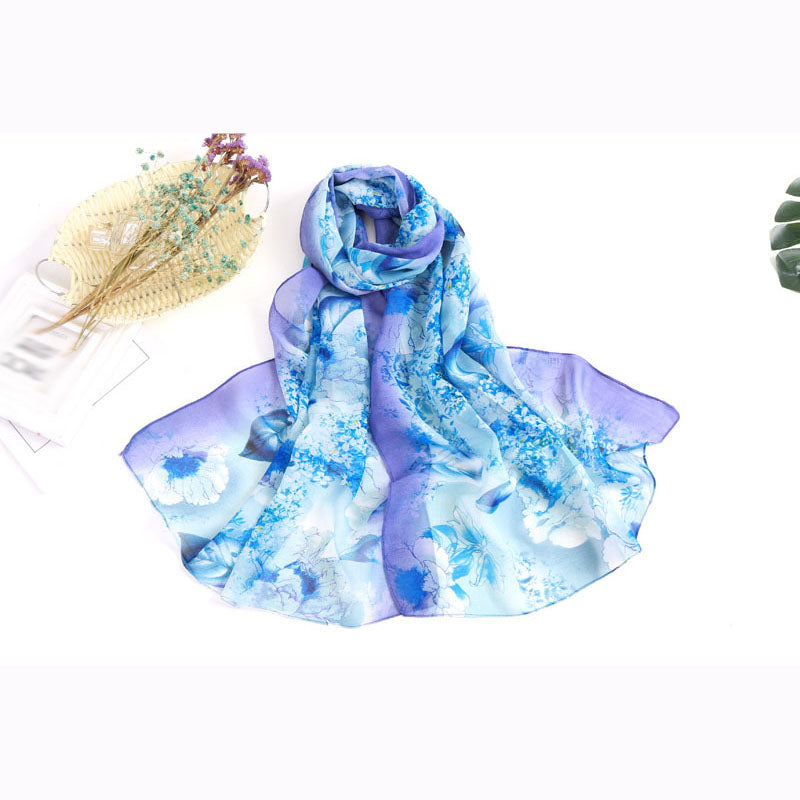 Esarfe pentru femei, moderne, din sifon matasos, pentru primavara si vara, cu imprimeu floral, model tip sal, hijab