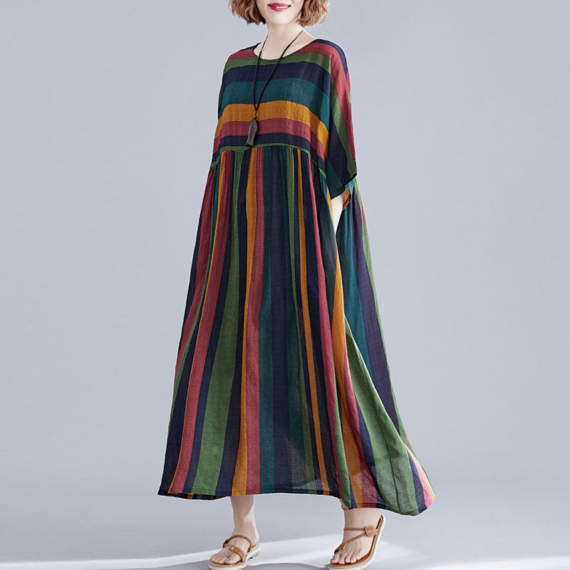 Rochie de vara pentru femei, vintage, cu dungi colorate, rochie larga marime mare