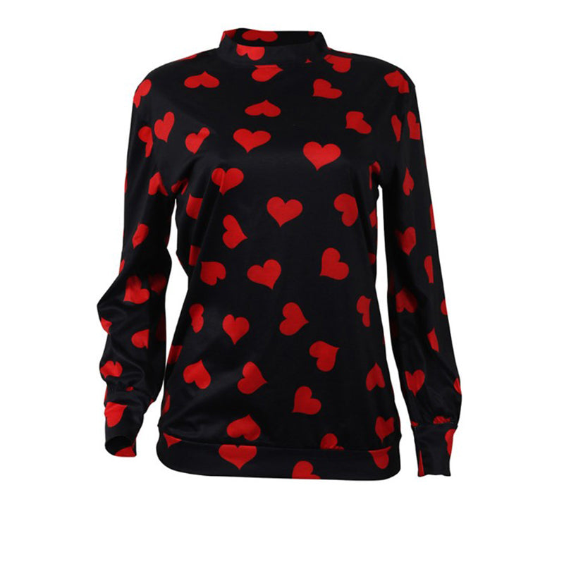 Tricou cu Inima Valentine\'s Day, pentru Femei, cu Maneca Lunga, Bluza Camasa cu Aspect Ascuns, de Iarna, Top