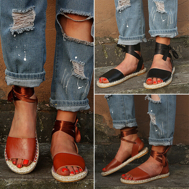 Sandale de plaja si vacanta pentru femei, sandale casual stil bandage cu fir textil impletit pe talpa
