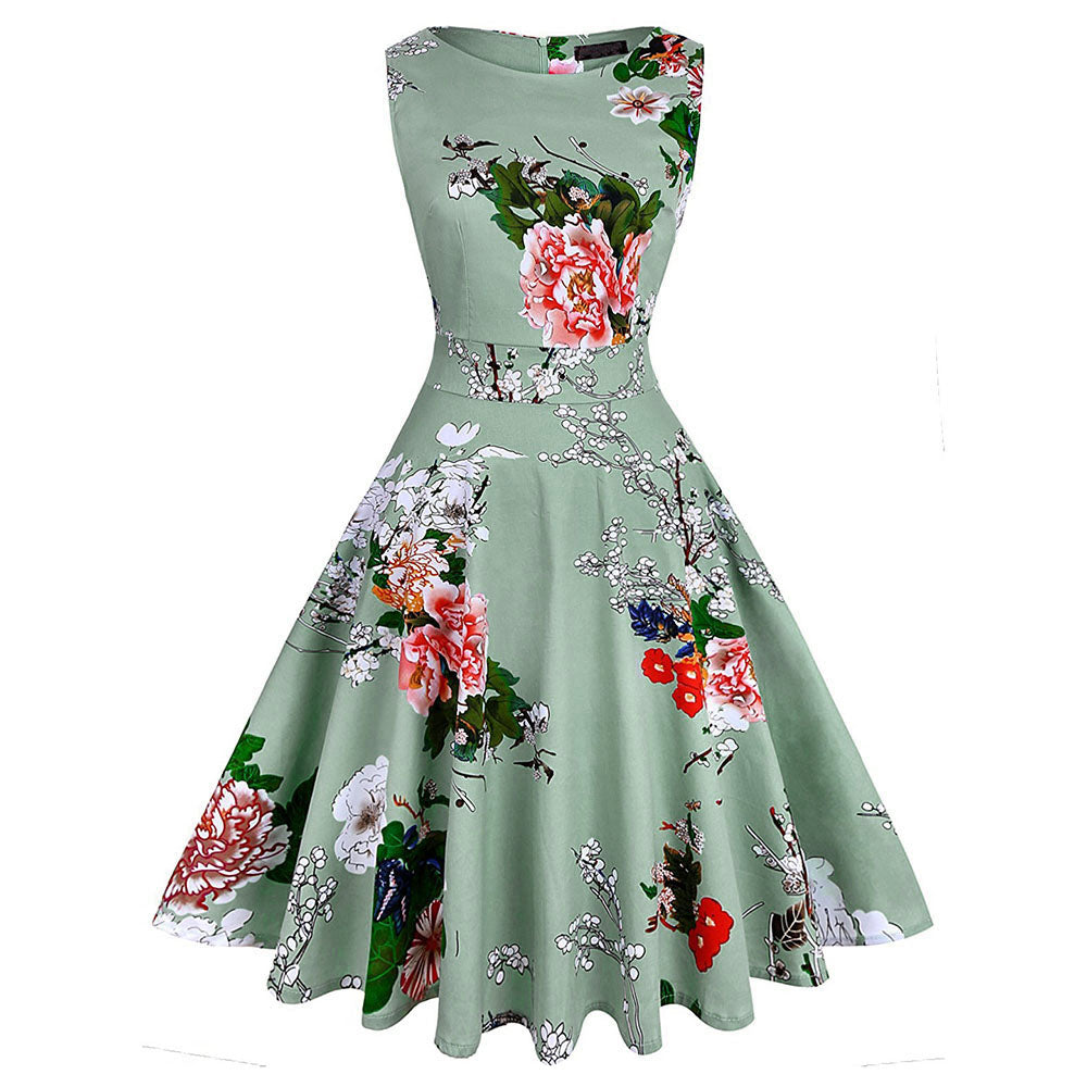 Rochie vintage din anii \'50, cu imprimeu floral, model evazat, swing, rochie de bal, petrecere, cocktail