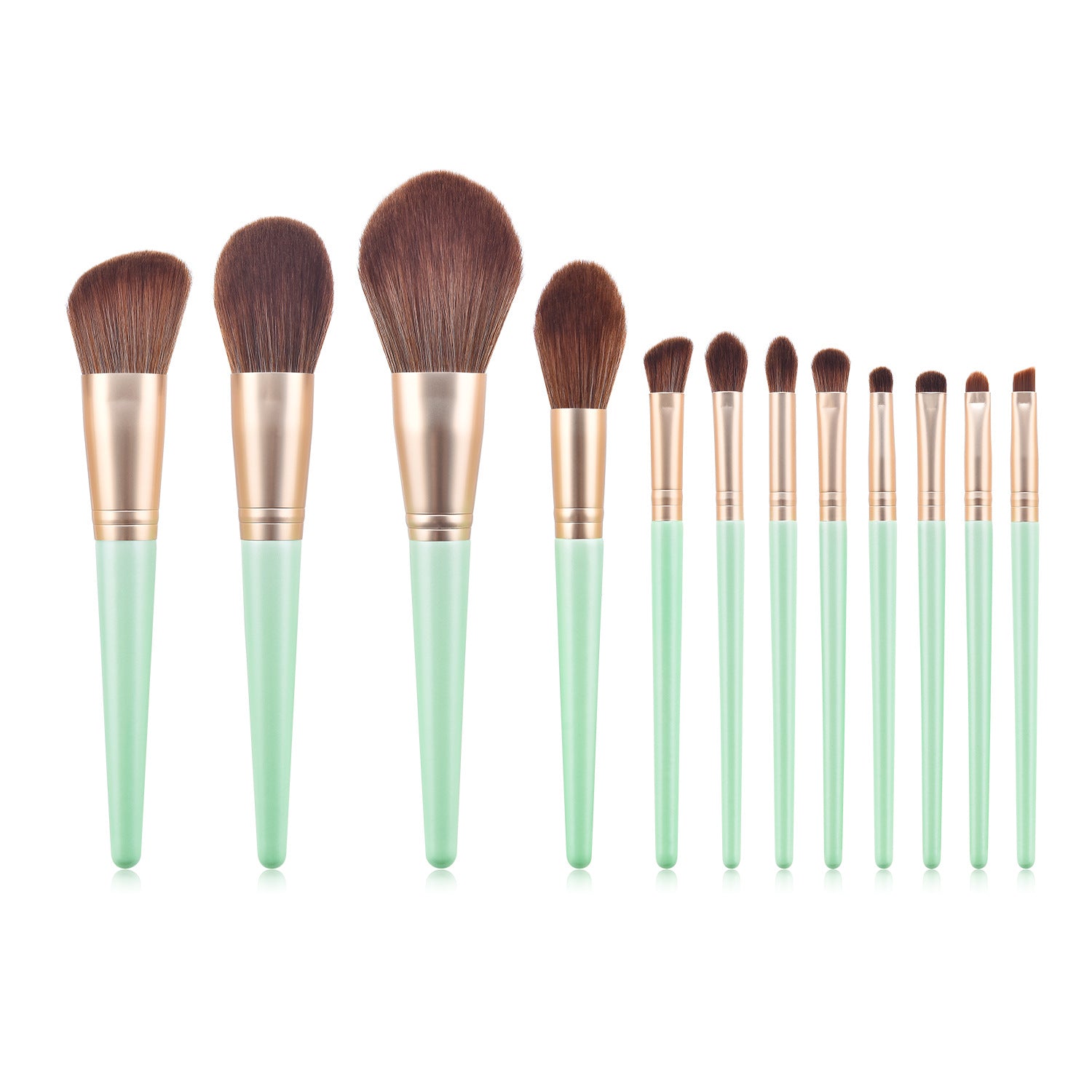 Set de 12 pensule profesionale pentru machiaj, cu maner conic de culoare verde