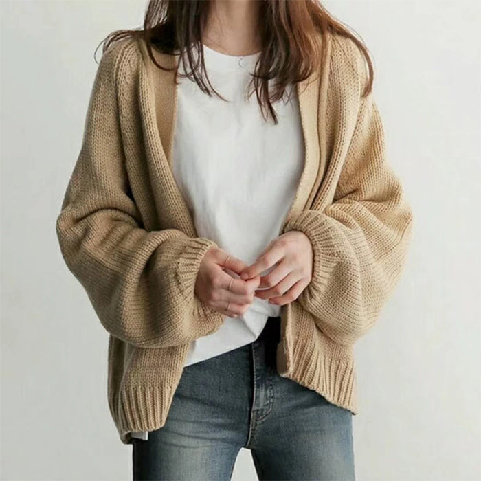 Bluza impletita stil haina pentru femei, model casual, haina in culoare uni, potrivita pentru timpul liber