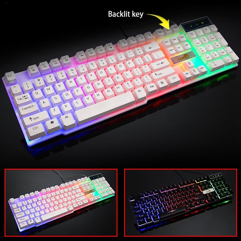 Tastatura luminata tip curcubeu cu luminare din spate, cu fir ?i usb, potrivit pentru jocuri