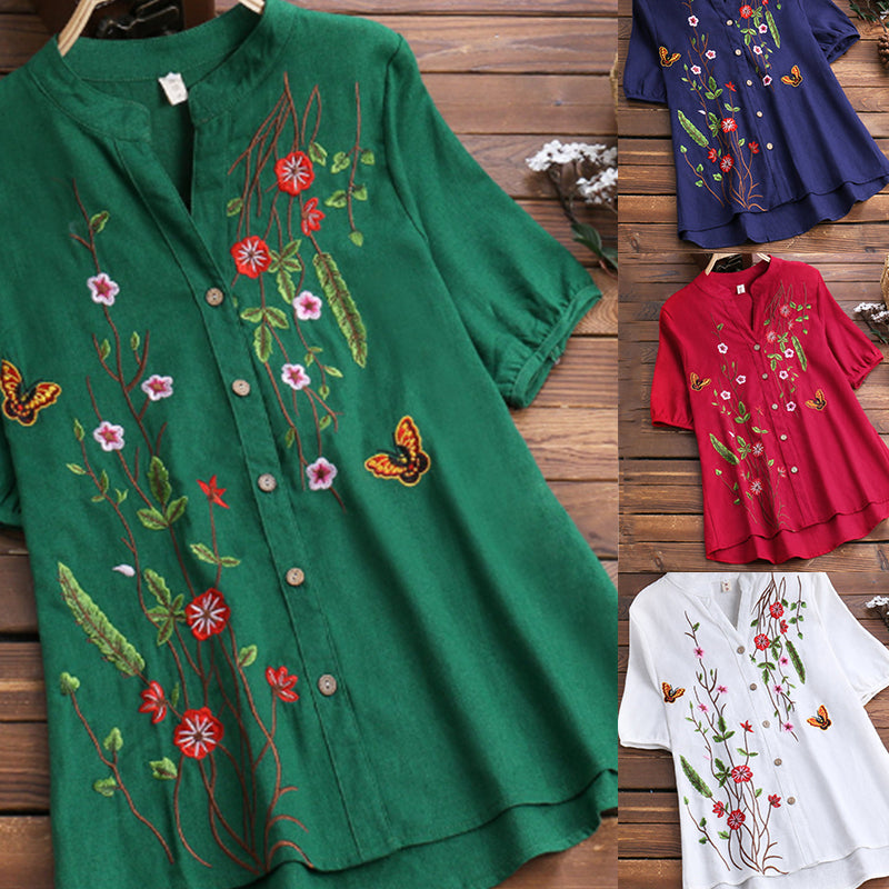 Camasa Vintage Brodata cu Flori, pentru Femei, Top Etnic Loose Wind, Bluza