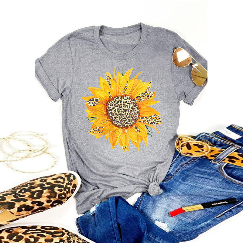 Bluza casual pentru femei, cu decolteu rotund, bluza cu imprimeu model soare, potrivita pentru sezonul de primavara si vara
