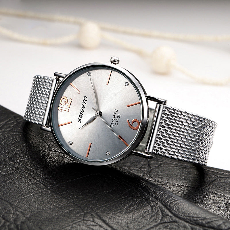 Ceas de dama, model minimalist, un ceas de mana cu Quartz si bratara tip plasa, casual, elegant, ceasuri de mana pentru femei
