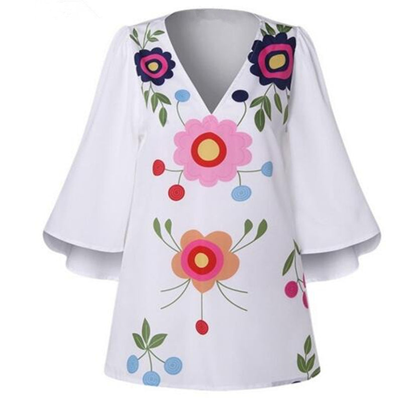 Bluza pentru femei, cu imprimeu floral, cu maneci 3/4, rochie cu decolteu in V