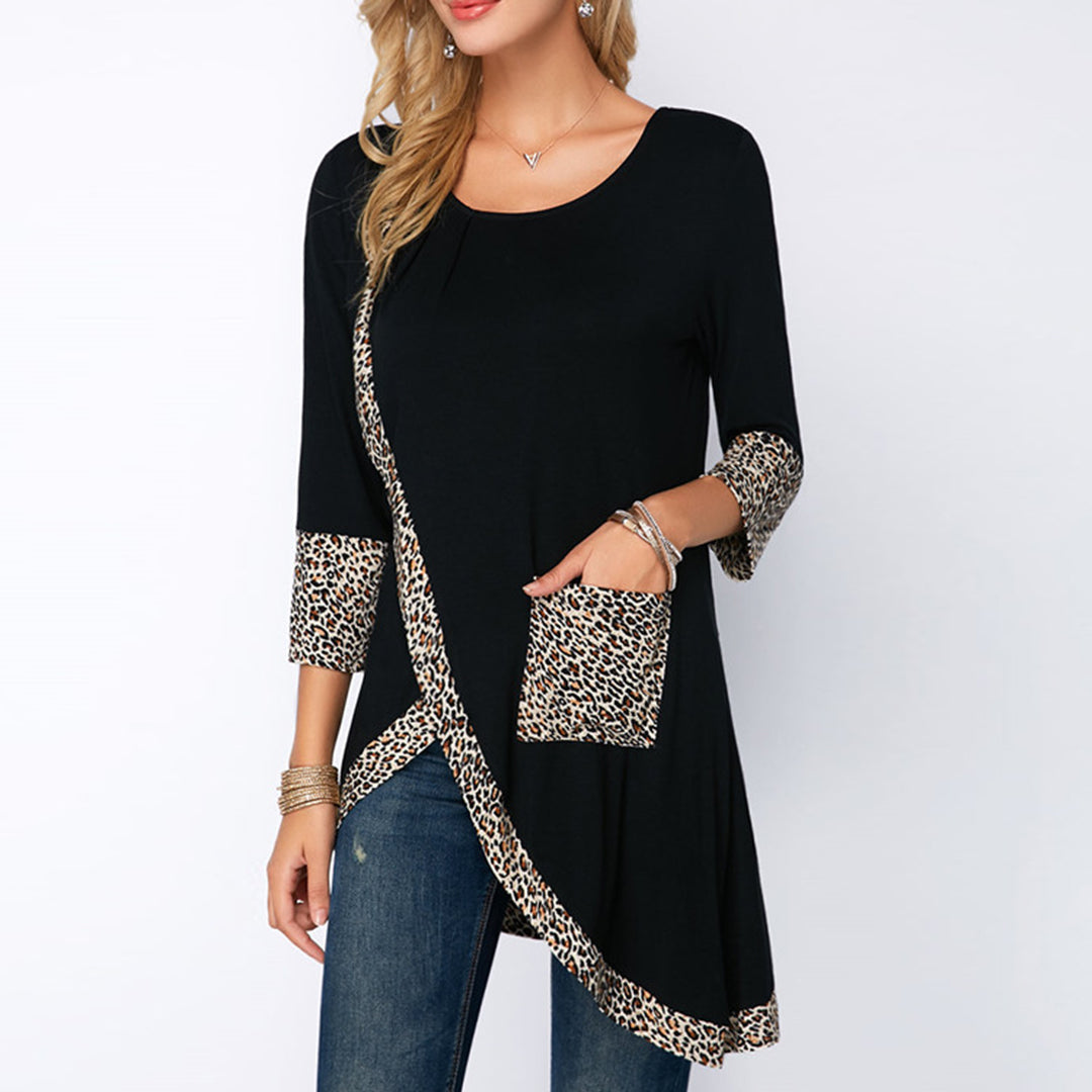 Bluza casual pentru femei, cu imprimeu leopard si maneca lunga