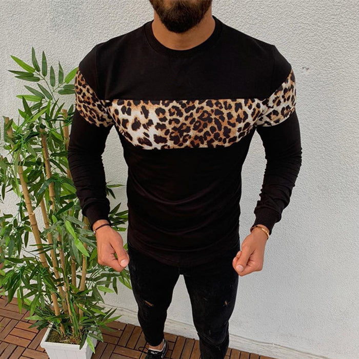 Bluza casual pentru barbati, cu imprimeu leopard ?i maneca lunga