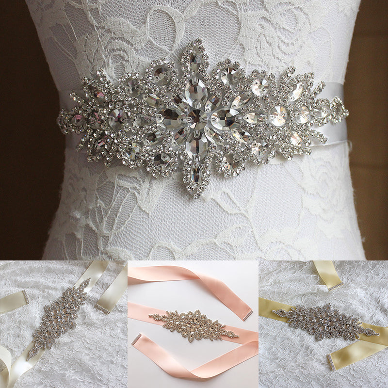 Curea lucrata manual cu strasuri, model de lux potrivit pentru mireasa, accesoriu pentru rochia de nunta