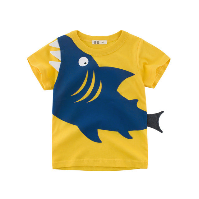 imbracaminte din bumbac pentru copii sau pentru bebelusi, tricou cu rechin simpatic, pentru vara