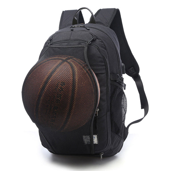 Rucsac pentru sporturi in aer liber, de capacitate mare, geanta tip basketball cu port de incarcare USB