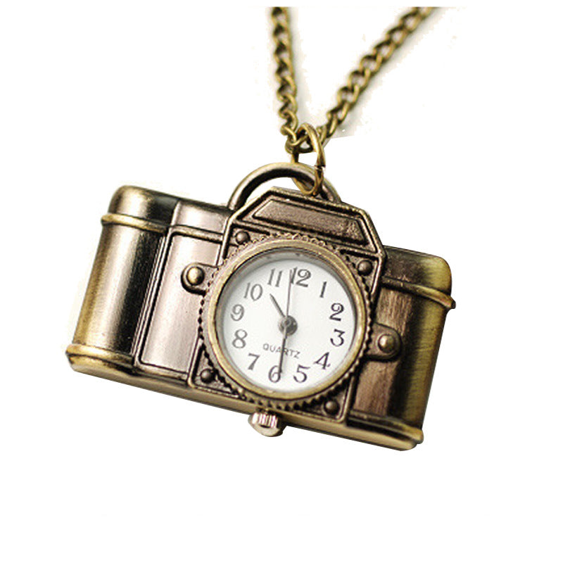 Ceas de buzunar cu Cuart Unisex, Vintage model Antic, Design Camera foto Bronz, Ceas de buzunar cu Lant