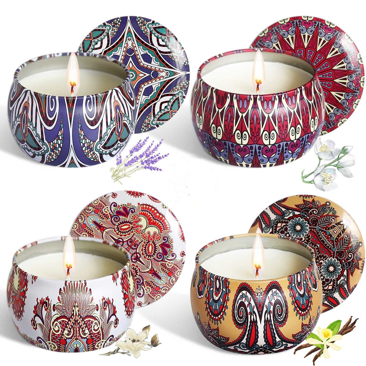 Set de 4 candele vintage pentru aroma-terapie, cu ulei esential de plante, fara fum