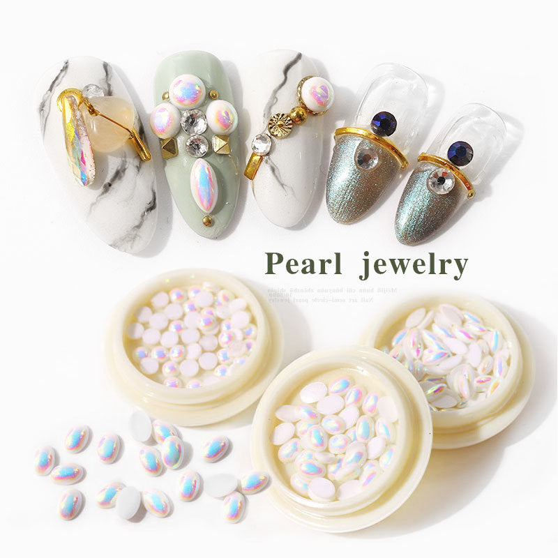 Cutiuta cu perle pentru manichiura, de forma speciala cu baza plata, bijuterii pentru unghii