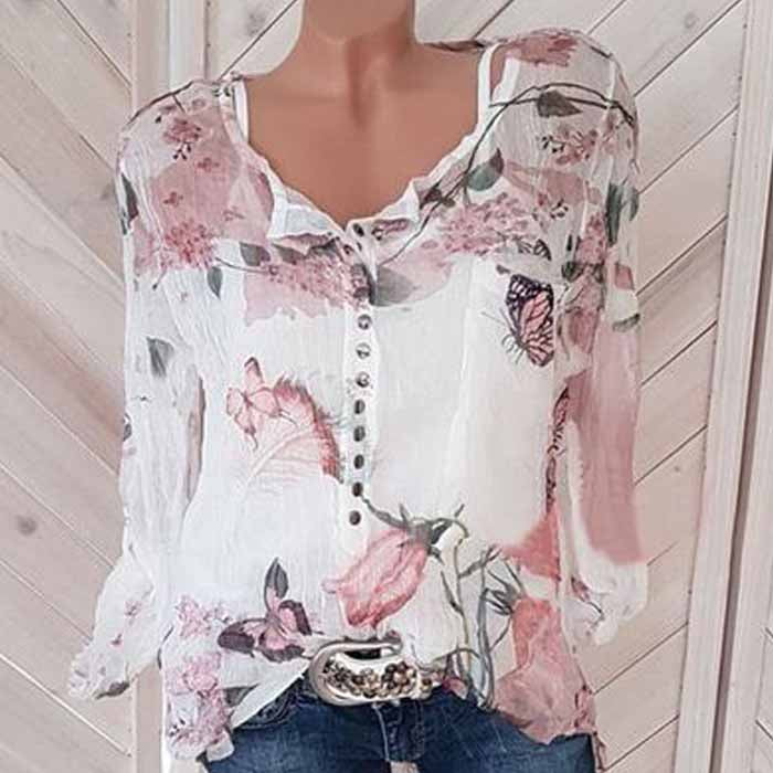 Bluza model nou cu decolteu in V, din material transparent, cu imprimeu, bluza potrivita pentru sezonul de vara