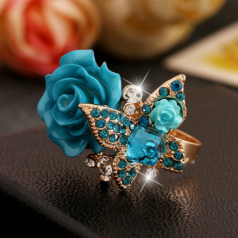 Inel modern si frumos pentru femei, in forma de floare si fluture, inel ajustabil, bijuterie pentru femei