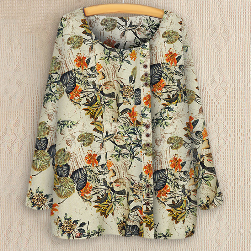 Bluza model vintage pentru femei, cu decolteu rotund, bluza cu maneci lungi si nasturi