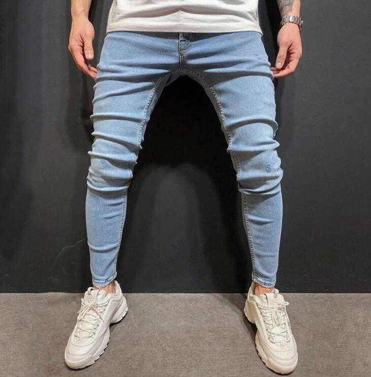 Blugi moderni pentru barbati, blugi albastri slim casual, din denim