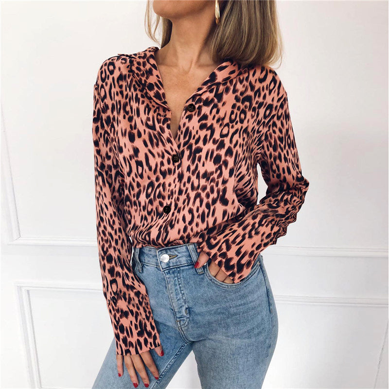 Bluza sexy pentru femei, cu decolteu in V, cu maneci lungi, bluza cu imprimeu de leopard