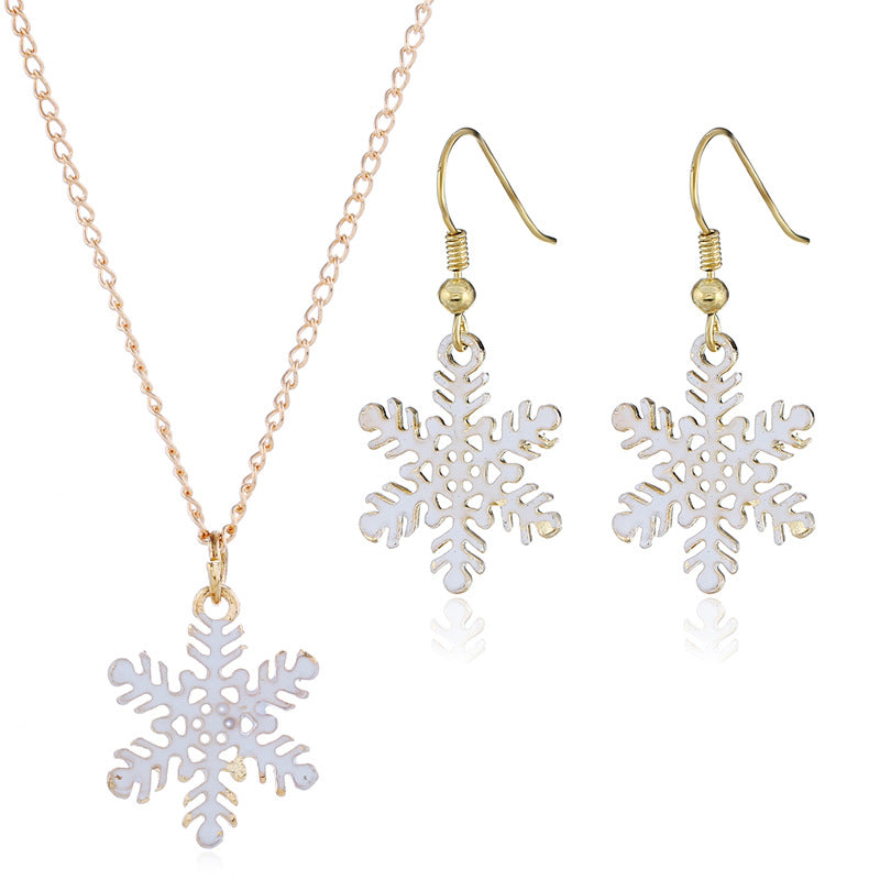 Set modern de bijuterii pentru femei, in forma de fulg de zapada, pentru Craciun, cu colier ?i o pereche de cercei