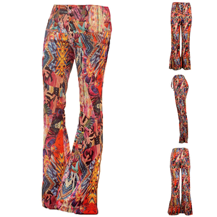 Pantaloni cu talie inalta pentru femei, cu imprimeu abstract, pantaloni evazati tip clopot