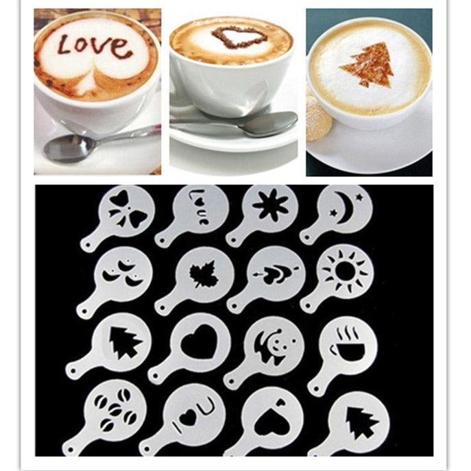 Set de 16 forme pentru decorarea bauturilor, pentru cappuccino, cafea sau prajituri, potrivit pentru Ziua indragostitilor