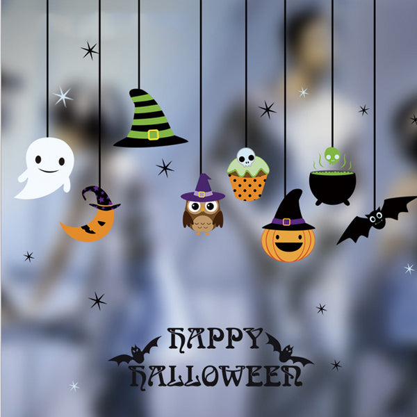 Halloween Pumpkin Bat Ghost Sticker Static Removable Glass Wall Sticker