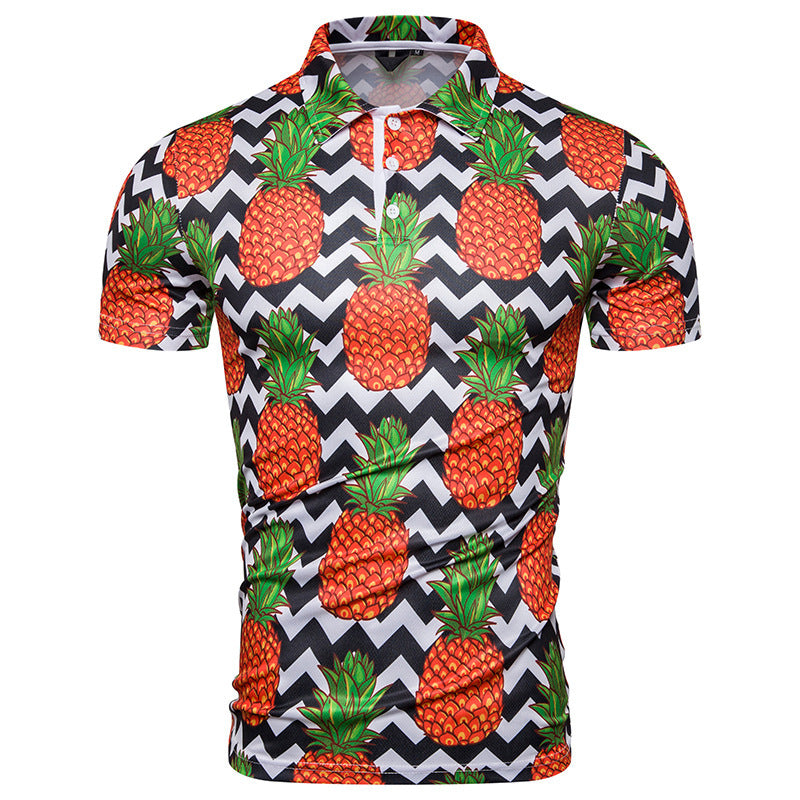 Tricou stil polo modern pentru barbati, de vara, cu model tropical de ananas, potrivit pentru plaja