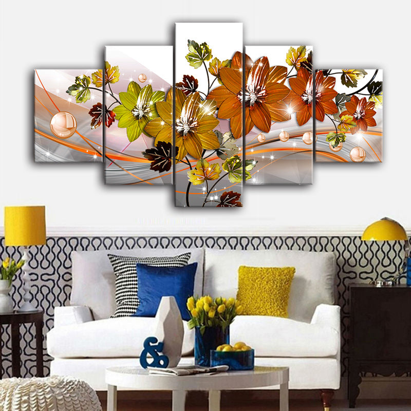 Pictura decorativa pe panza, pentru sufragerie, cu flori si cristale