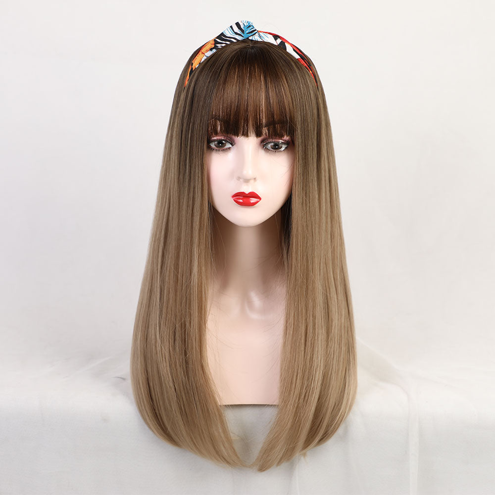 Peruca din par sintetic lung si drept, cu breton voluminos, model Sweet Lolita