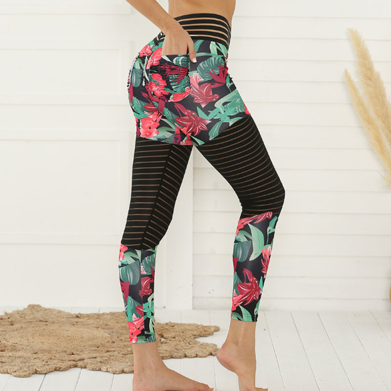 Pantaloni mulati pentru femei, cu aplicatii de plasa, colanti pentru yoga, cu imprimeu, model slim