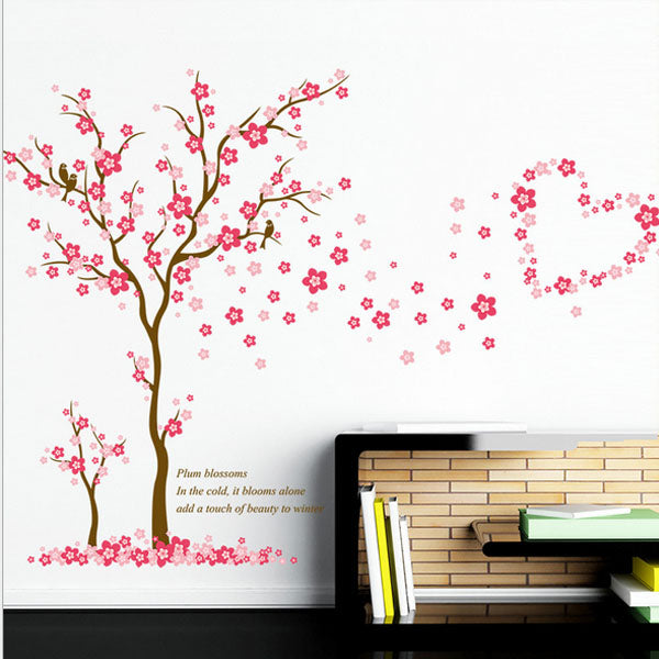 Sticker de Perete Din Gama DIY, Autocolant de perete cu imprimeu cu un copac roz si o inimioara, Model 3D, Decoratiune Ambientala Autocolanta Detasabila, Ce Poate fi Scoasa Sau Inlocuita
