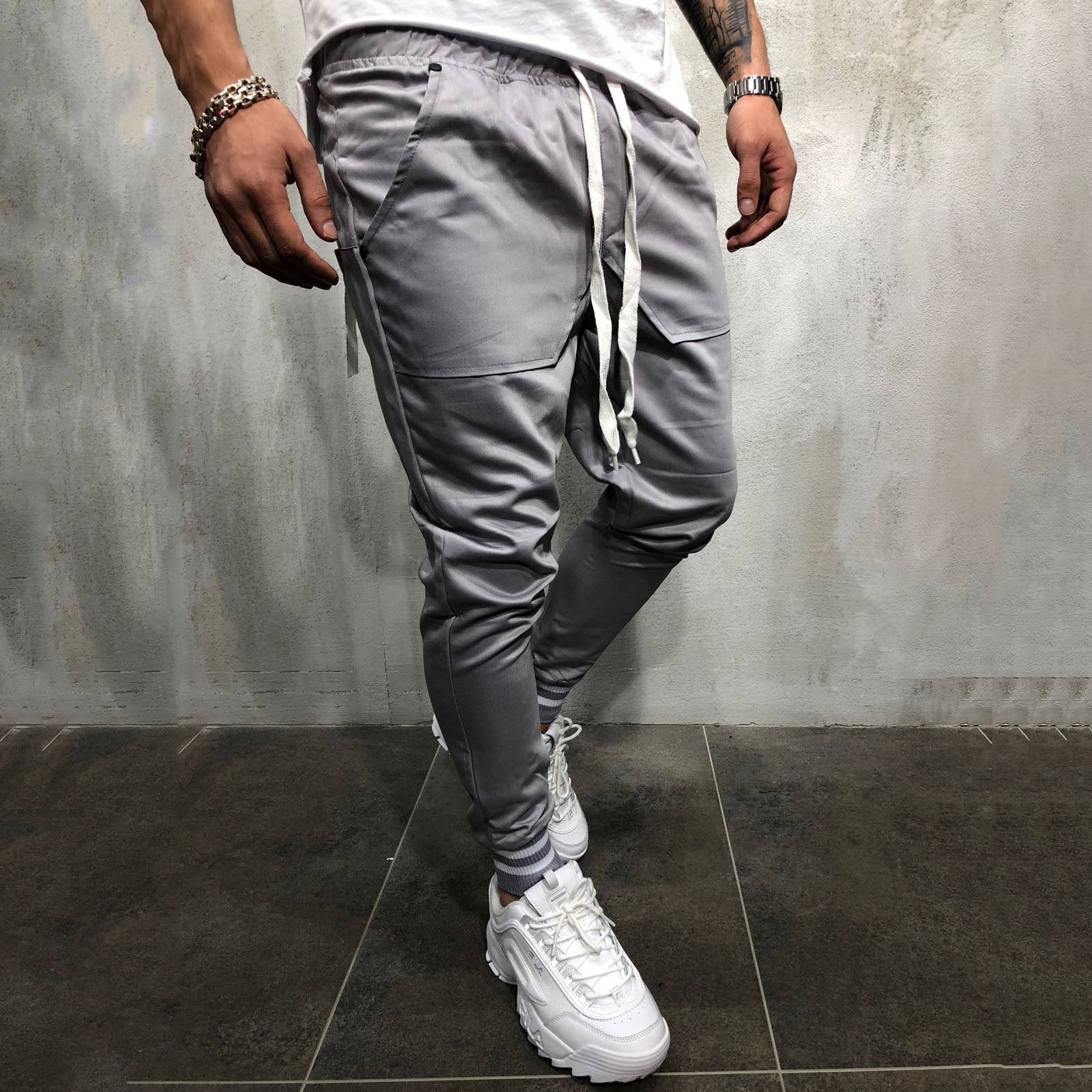 Pantaloni moderni pentru barbati, stil hip hop, pantaloni lungi cool, cu elastic in talie, gen moda strazii