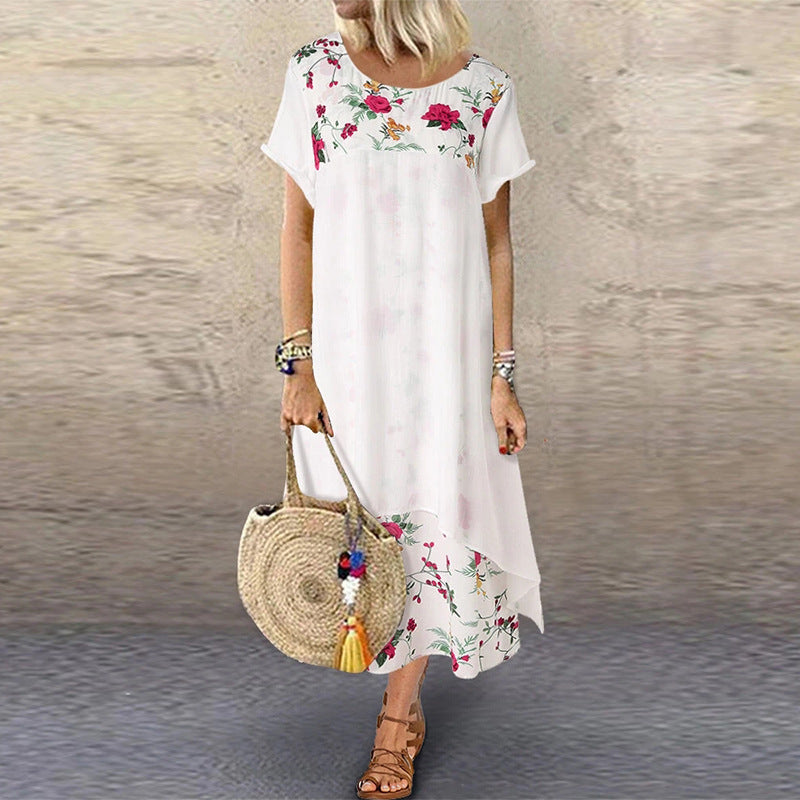 

Femei Vară cu mâneci scurte cu imprimeu vintage rochie falsă două
