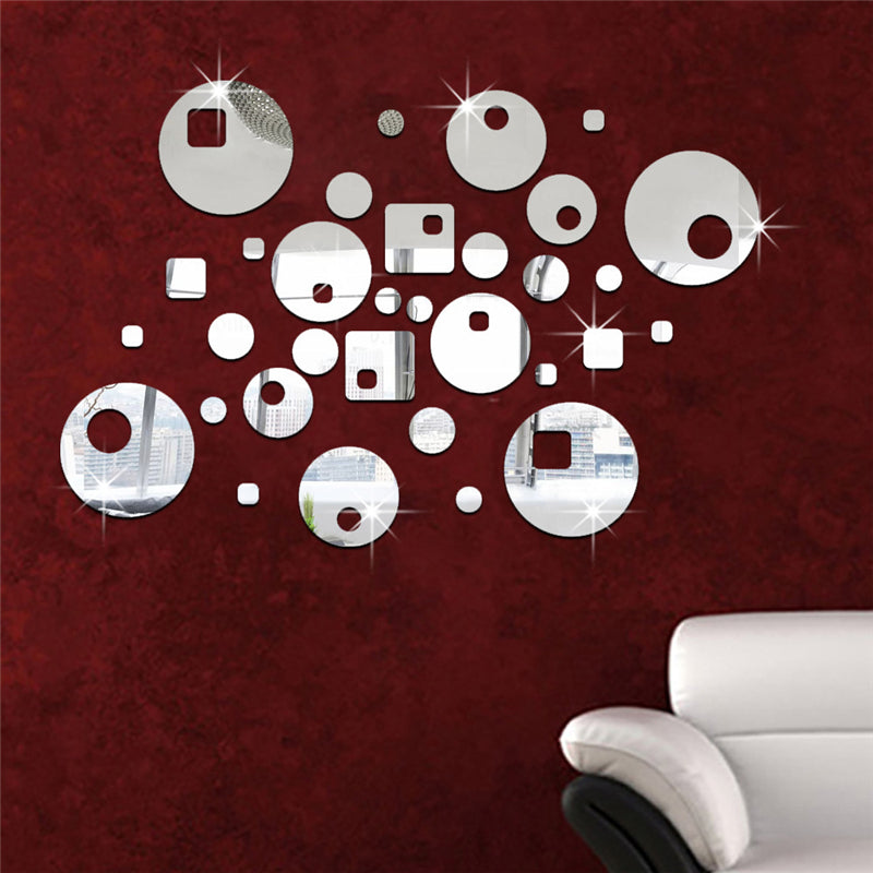 Decoratiune interioara pentru sufragerie sau dormitor, din material acrilic tip oglinda, sticker pentru perete