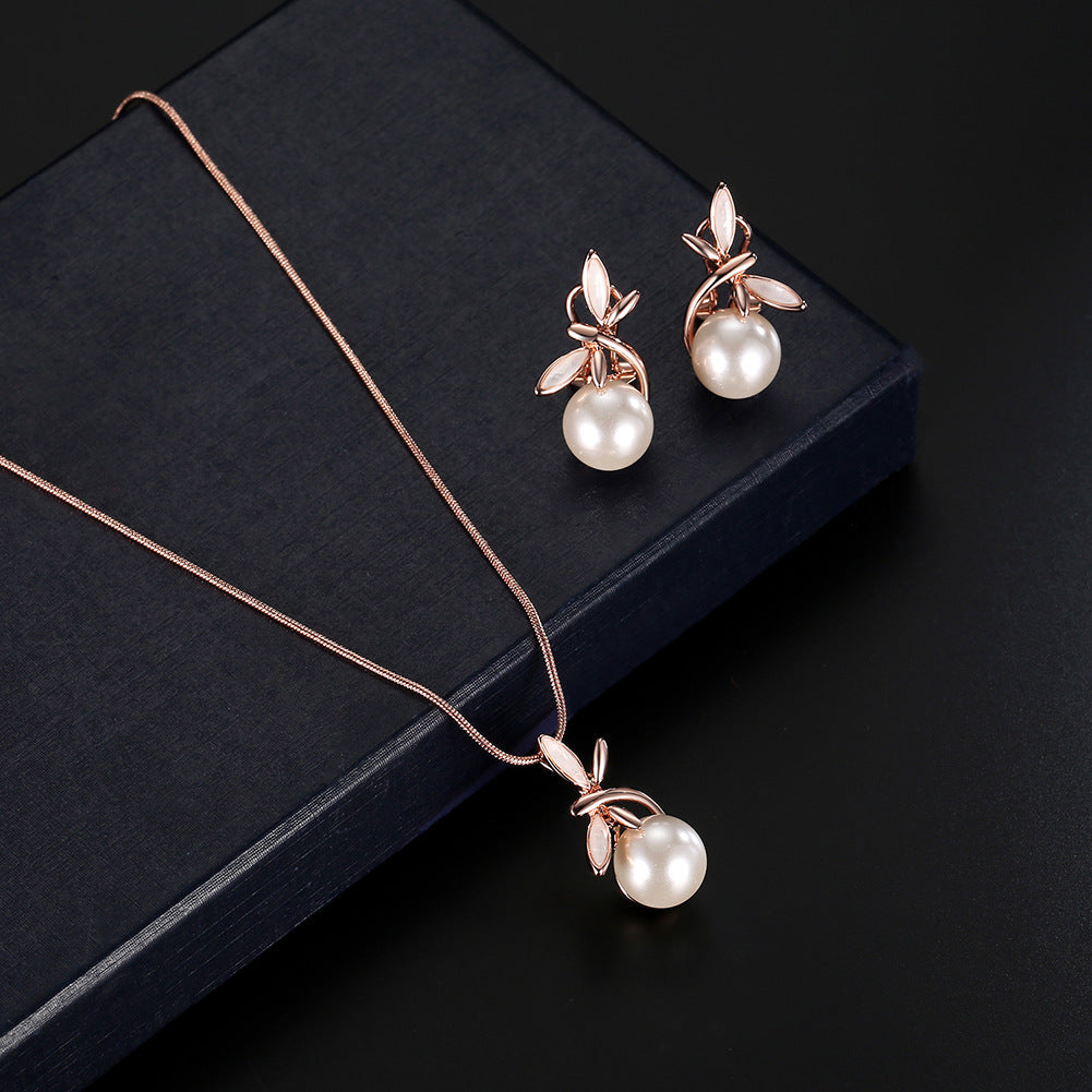 Set de 3 piese pentru femei la moda, din perle artificiale, cu colier si cercei