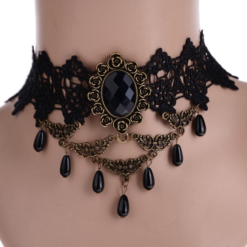 Colier cu dantela si ciucuri, un chocker in stil gotic ca un guler scurt, bijuterii pentru femei, accesorii de petrecere, nunta, de oferit cadou