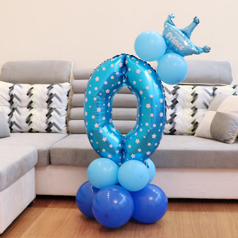 Decoratiune pentru zi de na?tere copii, balon albastru din latex ?i aluminiu, 32 inch