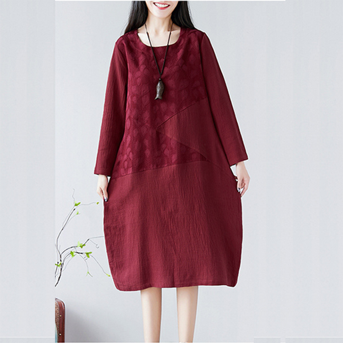 Rochie larga pentru femei, din material jacquard, rochie cu imprimeu in culori contrastante ?i model ethnic