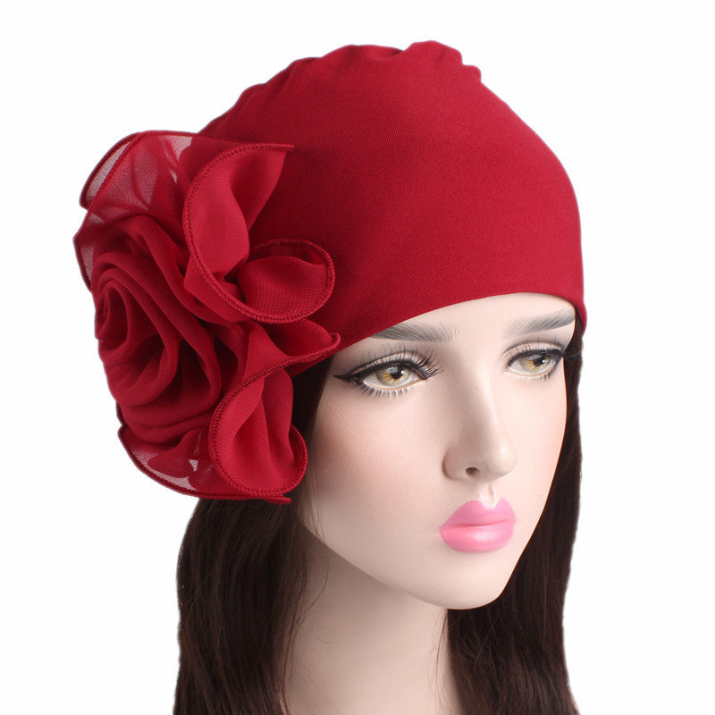 Bereta elastica, cu o floare mare, gen de bentita pentru cap eleganta, boneta tip turban pentru femei