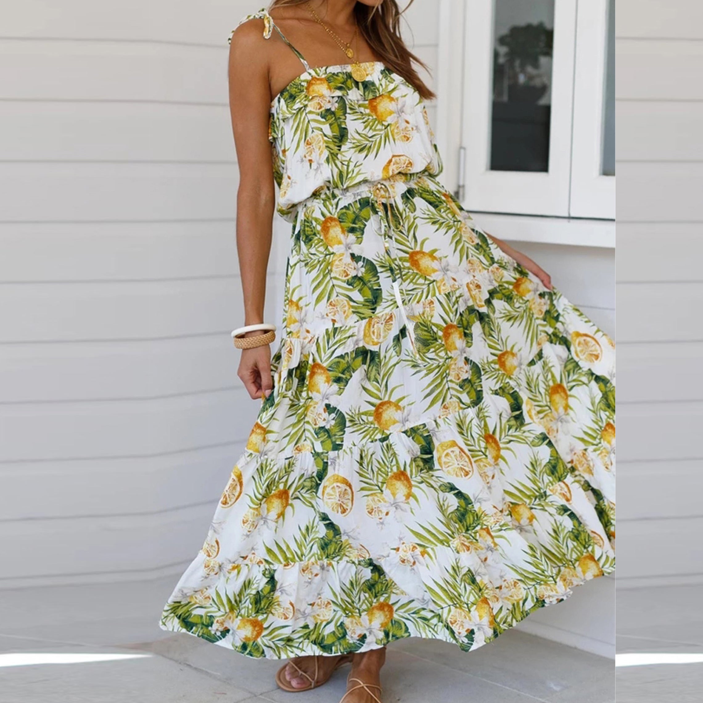 Rochie de primavara si vara pentru femei, model nou cu imprimeu vintage, rochie lunga