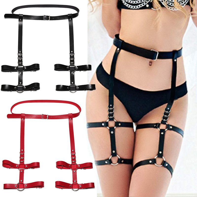 

Accesoriu sexy sub formă de portjartier, în stil punk, din imitație de piele, cu curea pe picior, stil bondage