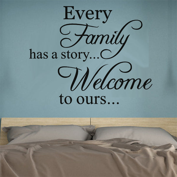 Sticker de perete cu mesaj inscriptionat in engleza, Every Family Has A Story, Fiecare familie are o poveste, decoratiune pentru camera de zi, perete de fundal, detasabila, care poate fi scoasa