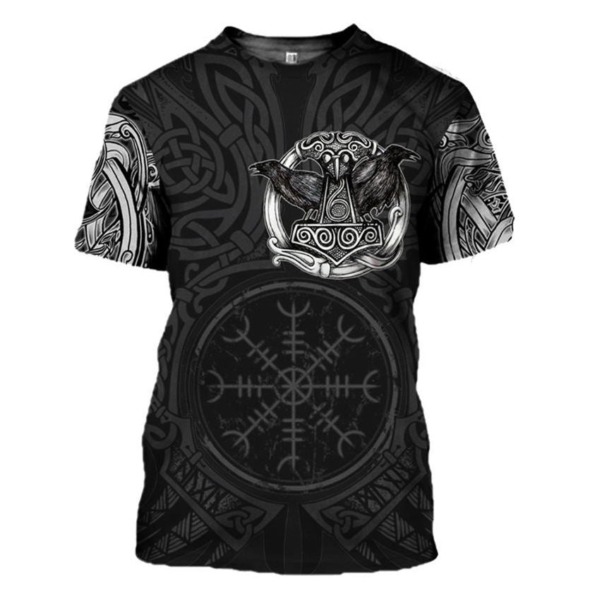 Tricou cu maneci scurte pentru barbati, model la moda, cu imprimeu model viking