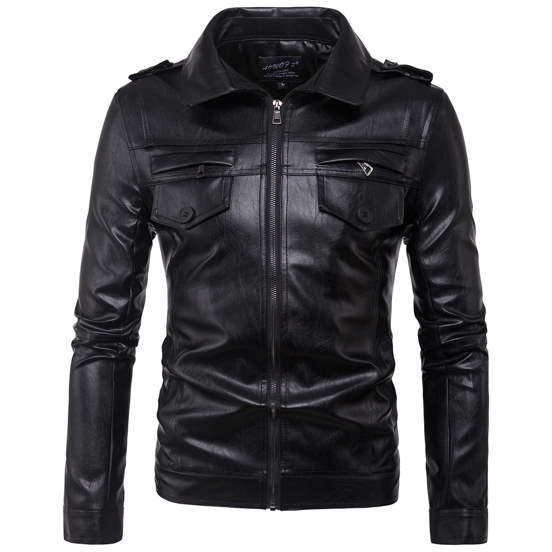 Jacheta de iarna din piele sintetica pentru barbati, model la moda si stil creativ, jacheta de motociclist, potrivita pentru sezonul de iarna