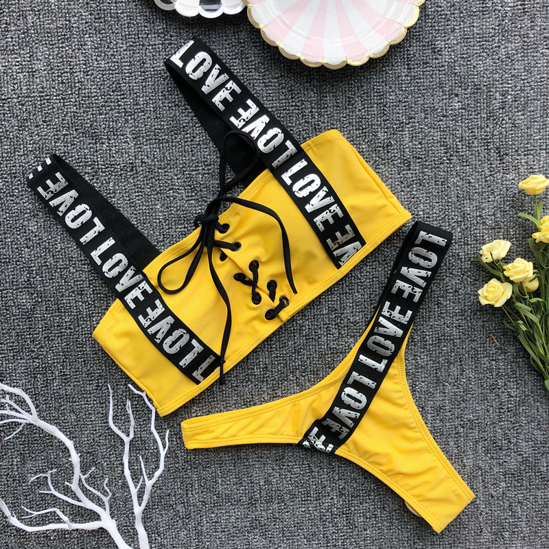 

Costum de baie sexy cu imprimeu alfabet pentru femei cu curea largă