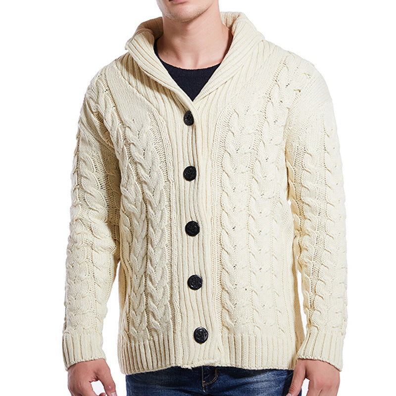 Jacheta de toamna si iarna pentru barbati, model modern din amestec de bumbac si poliester, cu rever, pulover cu model rasucit