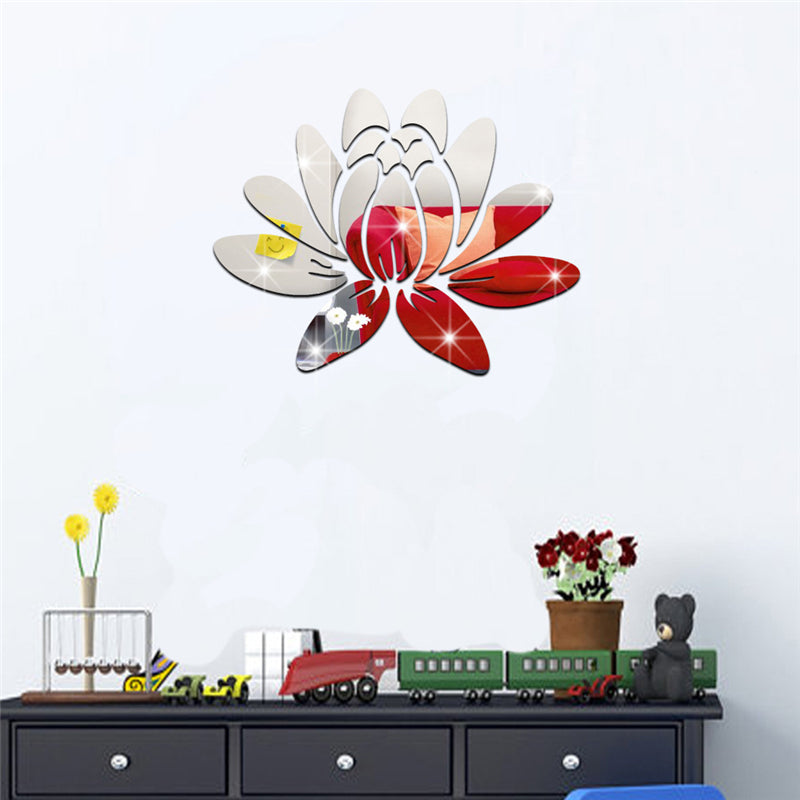 Decoratiune interioara sub forma de floare de lotus, material acrilic tip oglinda, sticker pentru sufragerie sau dormitor